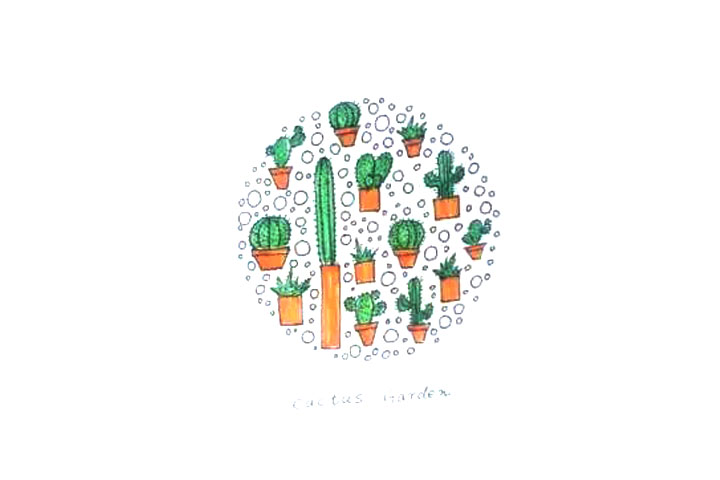 仙人掌花园儿童画教程-图7