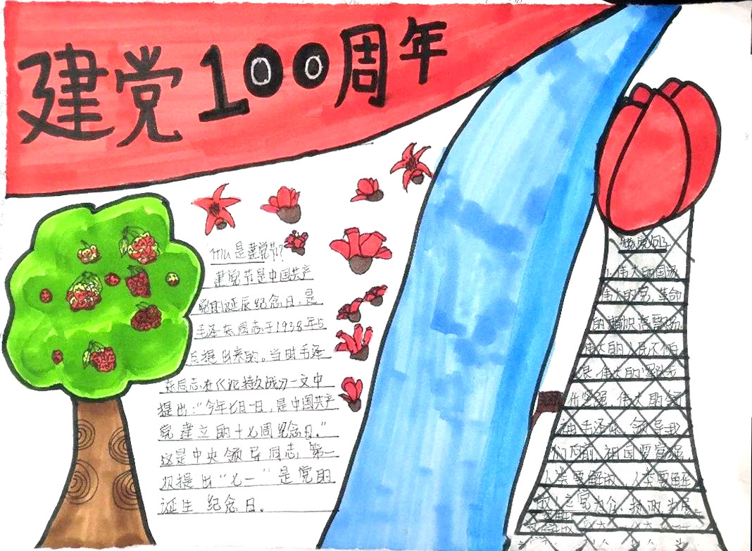 “礼赞一百年，奋进新时代”主题手抄报-图7
