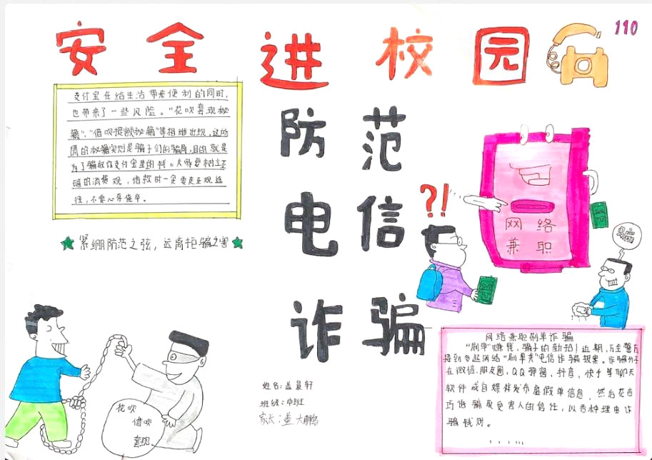 安全进校园防诈骗手抄报-图1