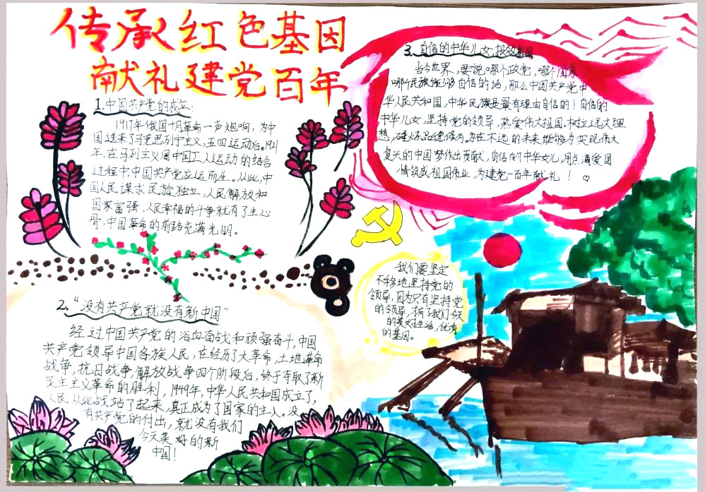 “建党一百年，共筑中国梦”手抄报-图5