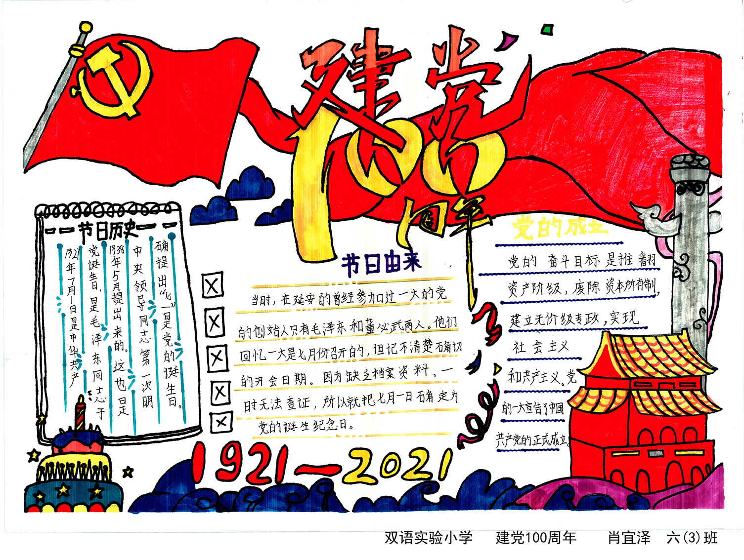 三年级建党100年手抄报优秀作品-图7