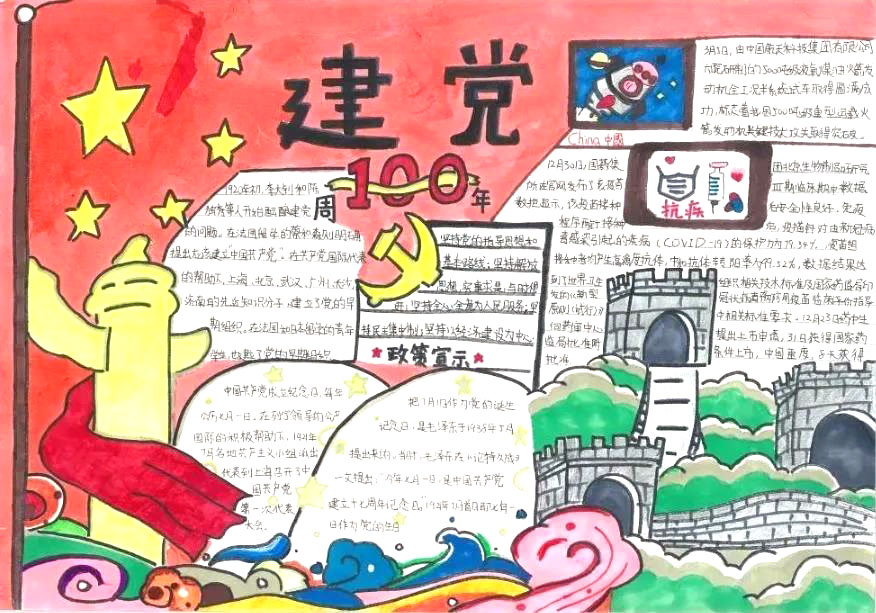 二年级建党百年儿童手抄报-图4