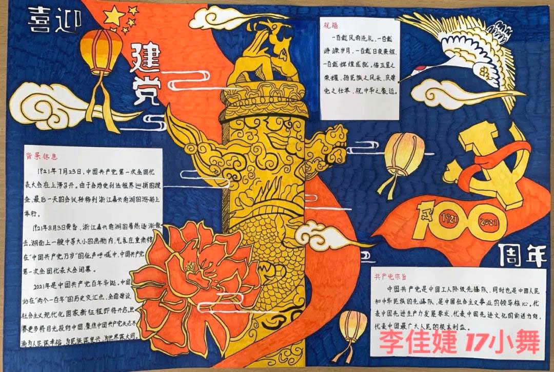 二年级建党百年儿童手抄报-图5