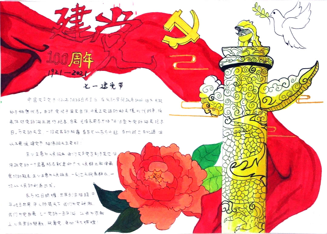 8张漂亮的建党节100周年手抄报-图5