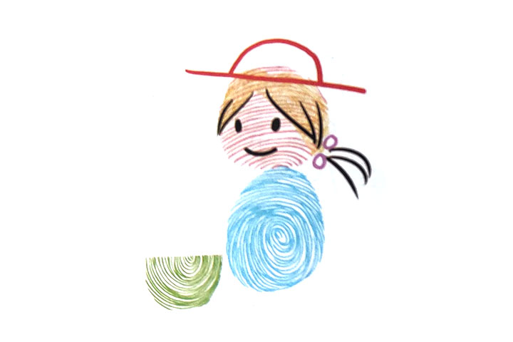 步骤3：画头发、辫子、发带和红帽子。