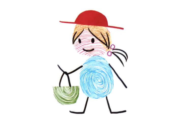 如何用手指印画小红帽