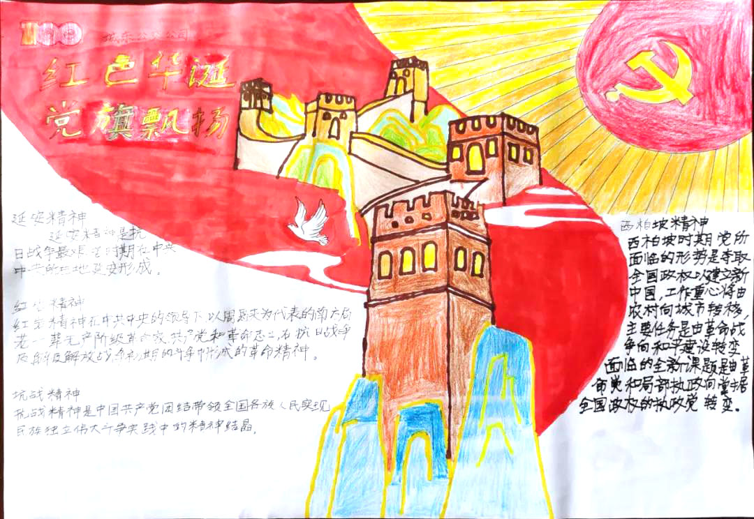 “红色华诞，党旗飘扬”-建党100周年手抄报-图4