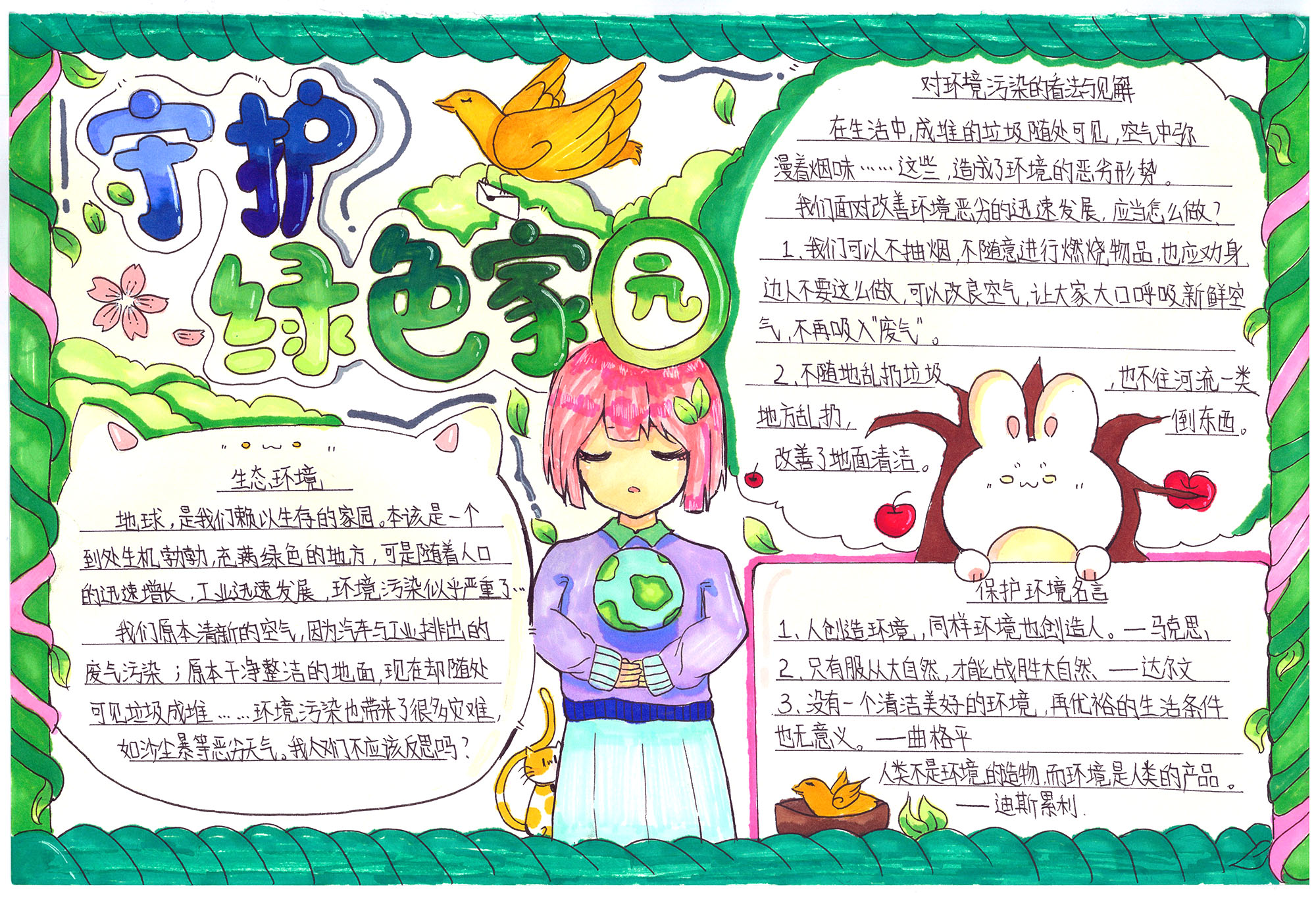 实践绿色生活，守护绿色家园手抄报-图3