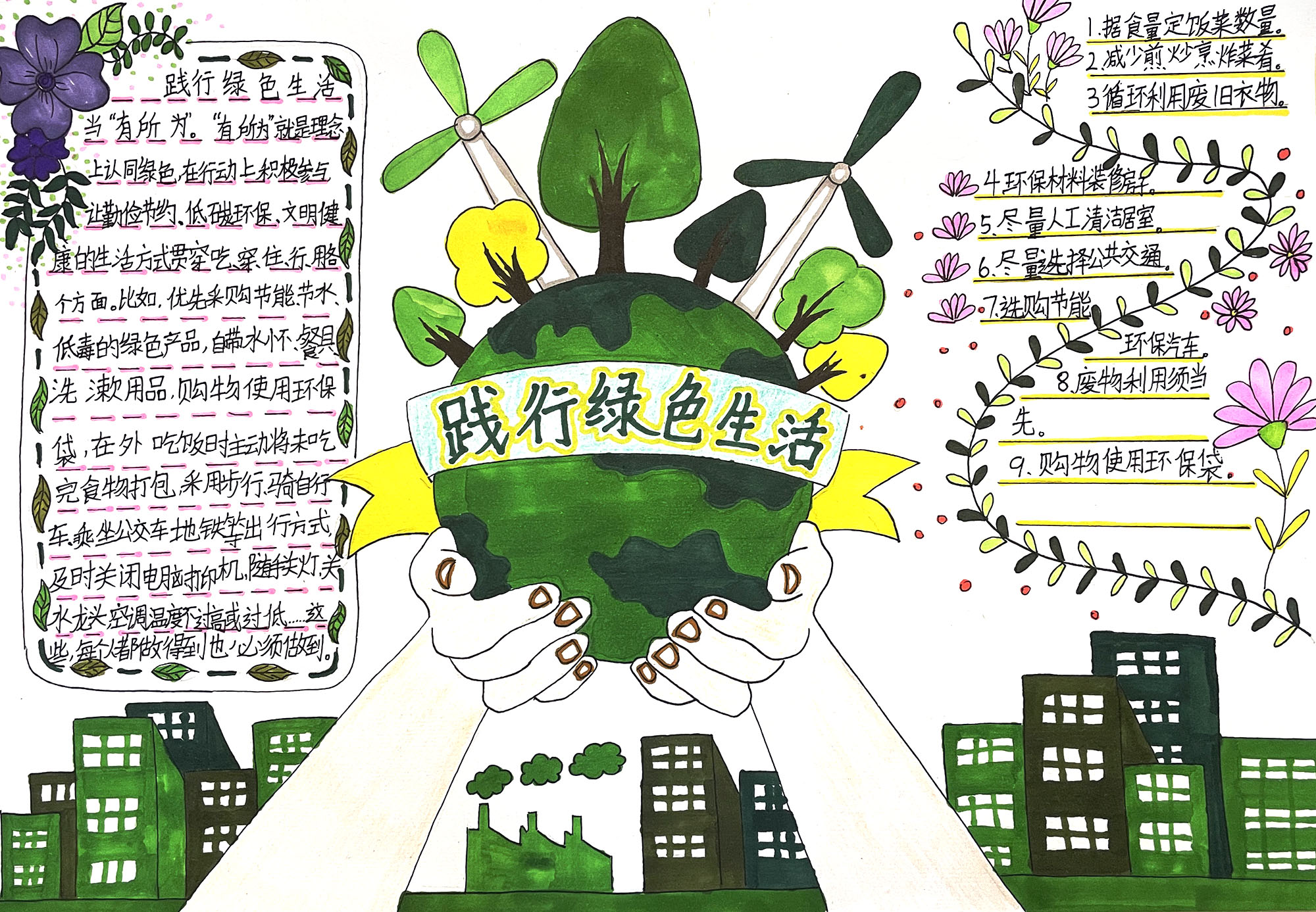 实践绿色生活，守护绿色家园手抄报-图6