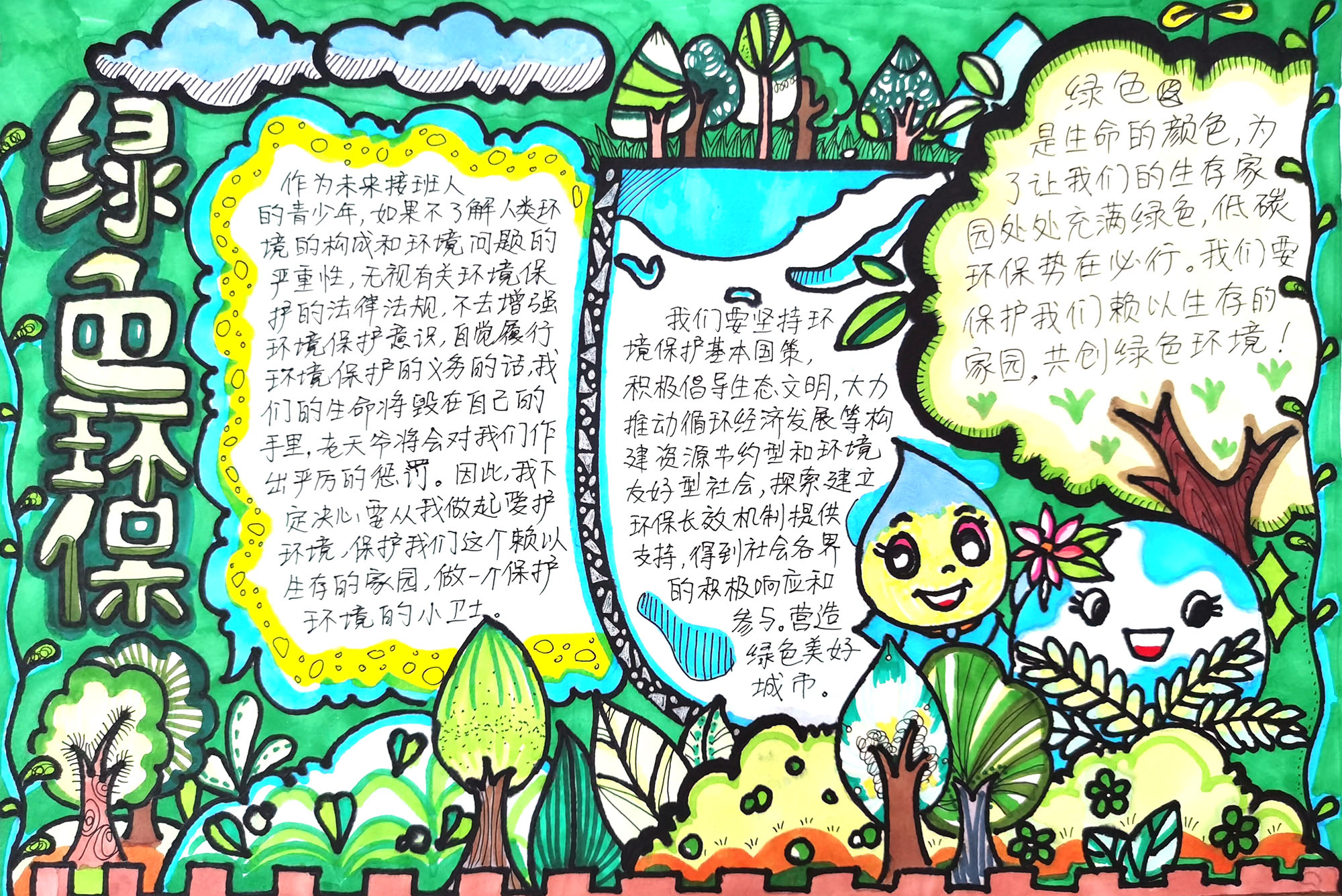 4张漂亮的绿色环保手抄报绘画-图4