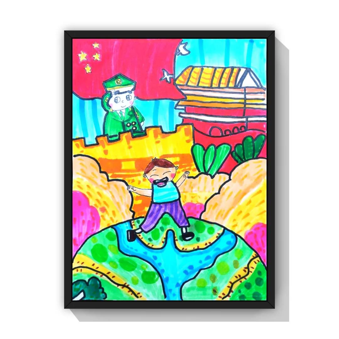 一组漂亮的小学生庆祝建党100周年绘画作品-图1