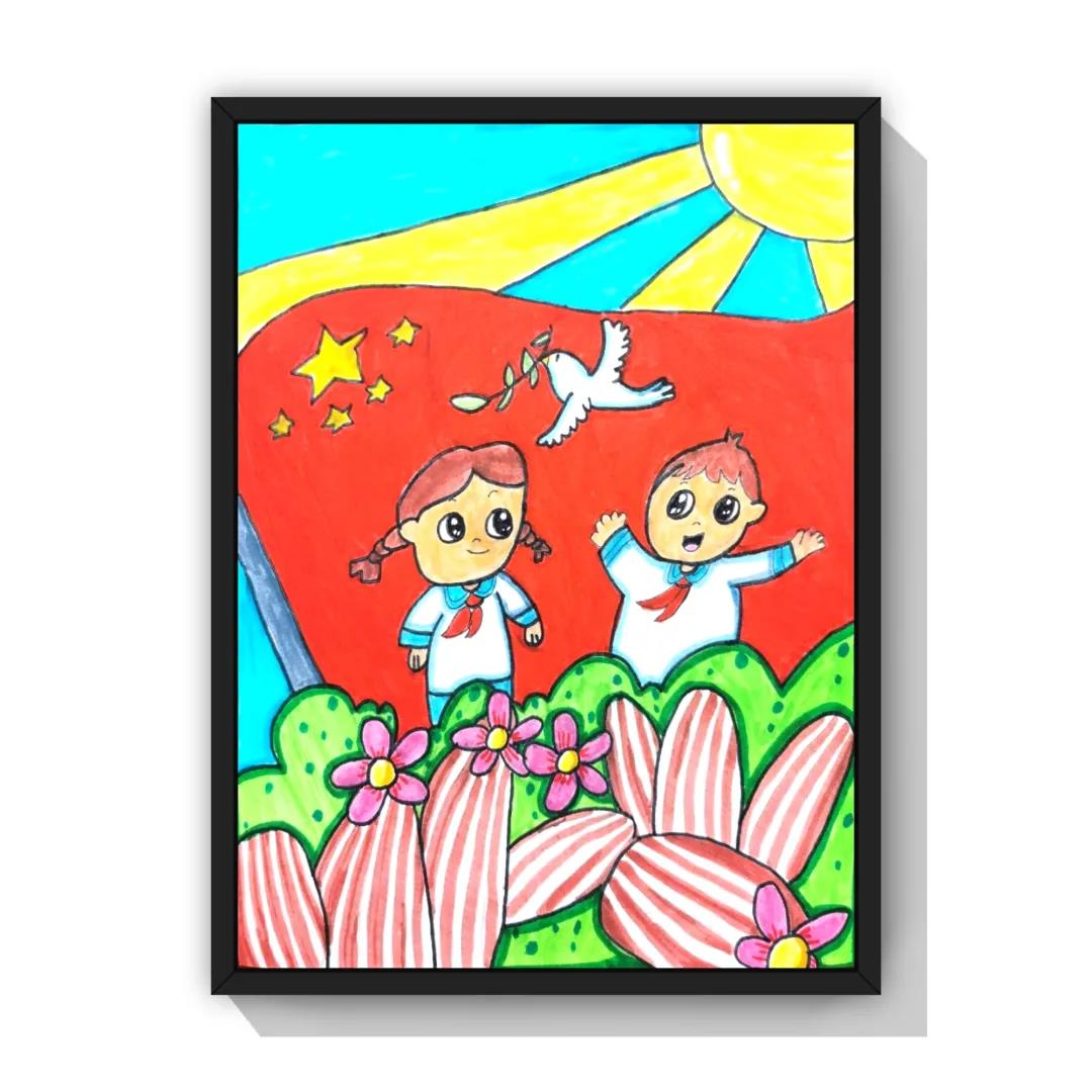 一组漂亮的小学生庆祝建党100周年绘画作品-图2