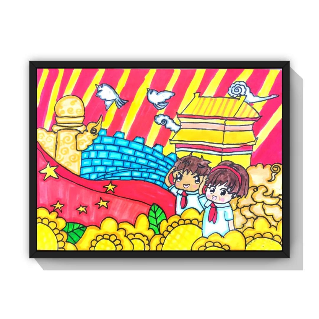 一组漂亮的小学生庆祝建党100周年绘画作品-图3