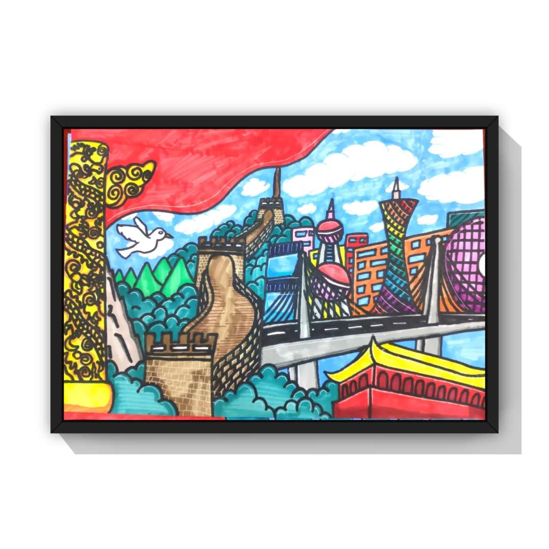 一组漂亮的小学生庆祝建党100周年绘画作品-图13