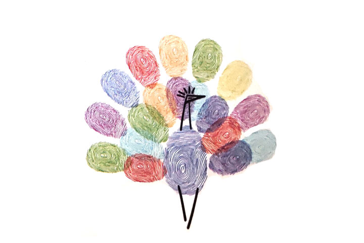 如何用手指印画孔雀