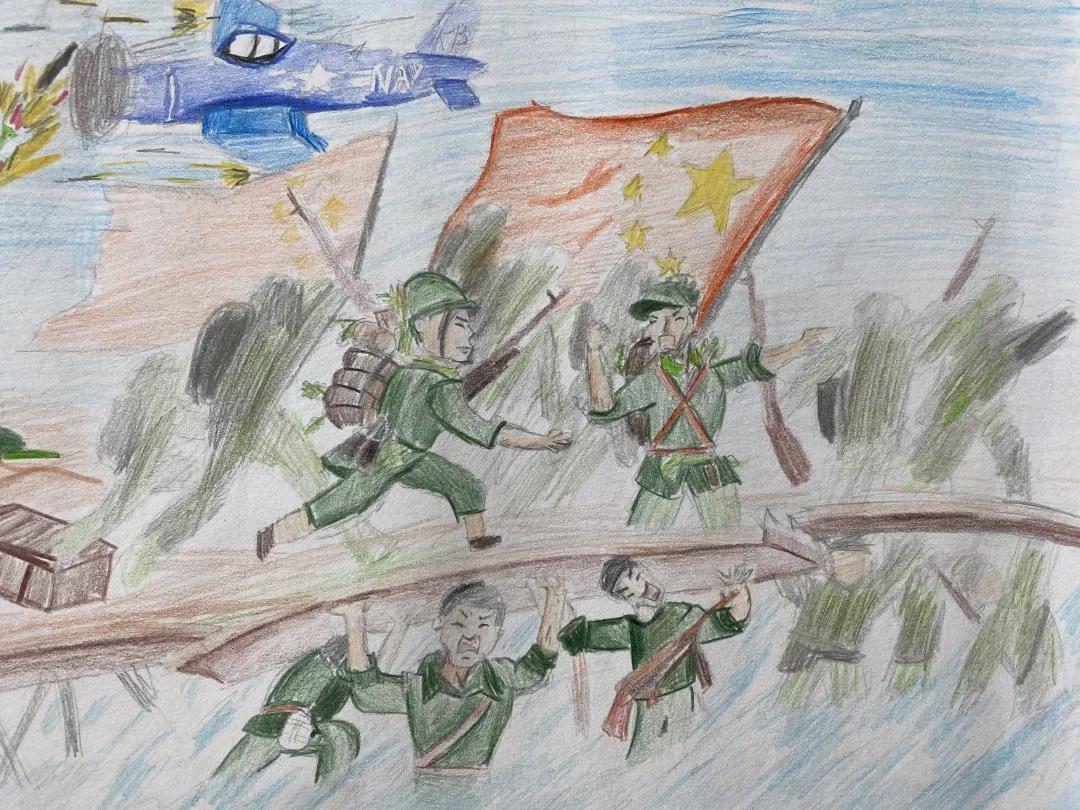 步骤8：志愿军肩上的不是桥，是中国未来和平发展的希望。是一个个先烈，用他们的血肉之躯带给了我们现在的幸福生活。现在的中国已经不是当时那个羸弱的国家了，我们再也不用用血肉之躯来铸造通过胜利的桥了。