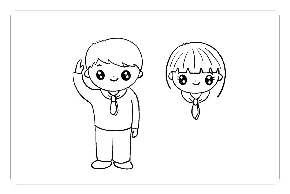 步骤4：再用相同的方法画出敬少先队礼的小女孩
