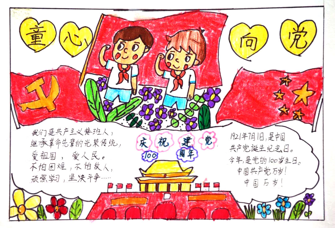 童心向党，庆祝建党100周年手抄报图片-图8