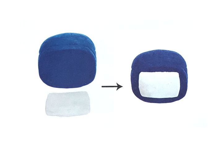 步骤1：用蓝泥搓一个圆球，一侧捏平，作为电视机机身，年上白色屏幕。