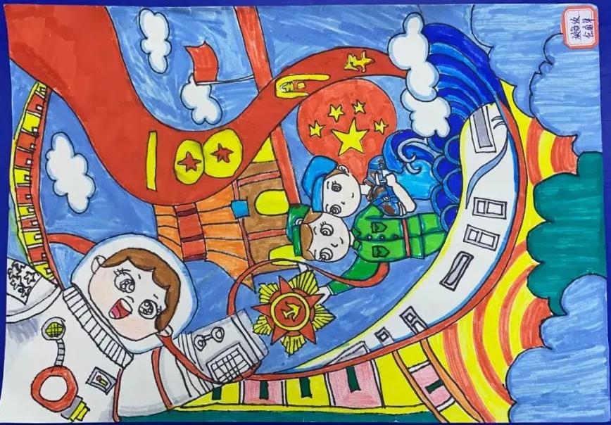 庆建党100周年儿童画大全-图1