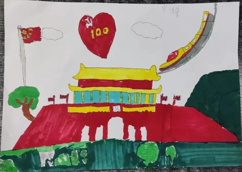 庆建党100周年儿童画大全-图7