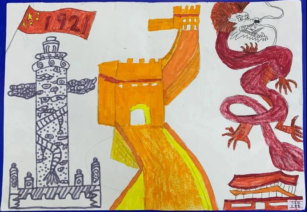 庆建党100周年儿童画大全-图12