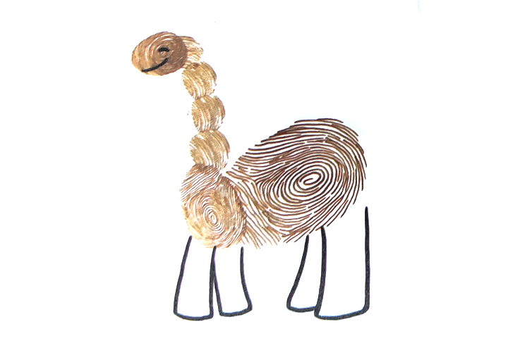 步骤3：画眼睛、微笑的嘴巴和四条粗壮的腿。