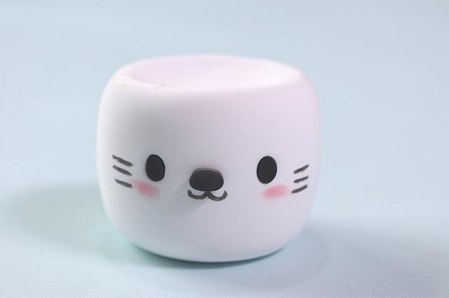 步骤2：在上面粘上鼻子眼睛，画出嘴巴和胡须，还要涂一点腮红。