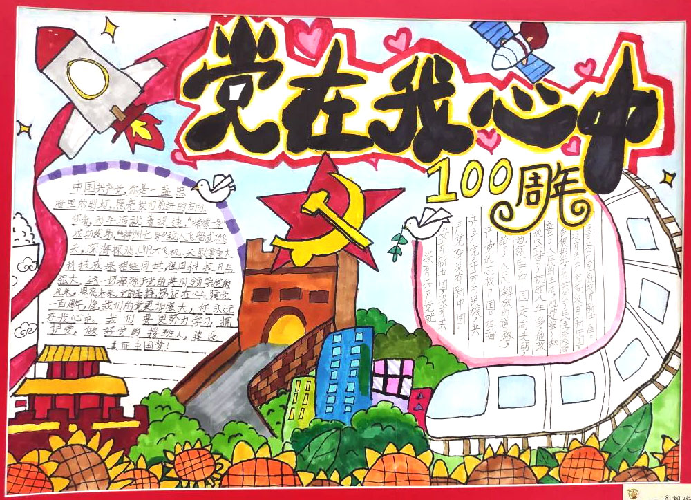 步骤2：手抄报主题：党在我心中 100周年