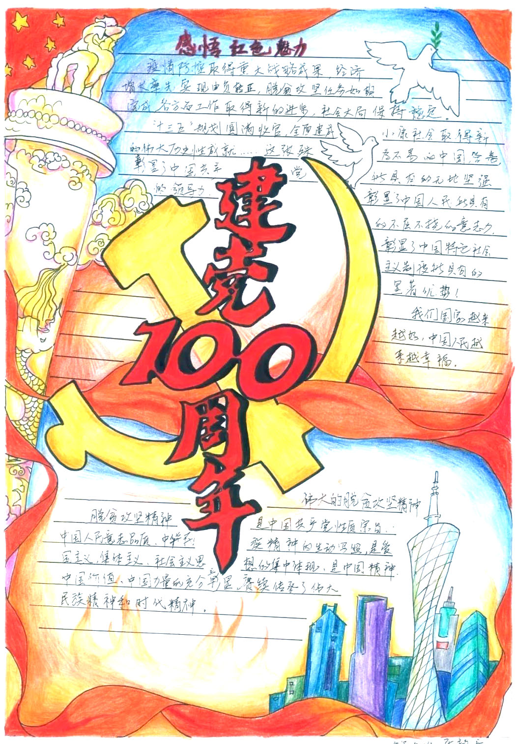 9张建党100周年手抄报一等奖作品欣赏-图4