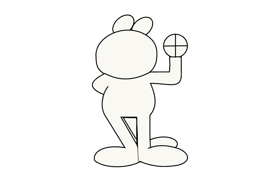 步骤7：擦除除手部垂直线以外的所有引导线。应该保留猫的干净轮廓。