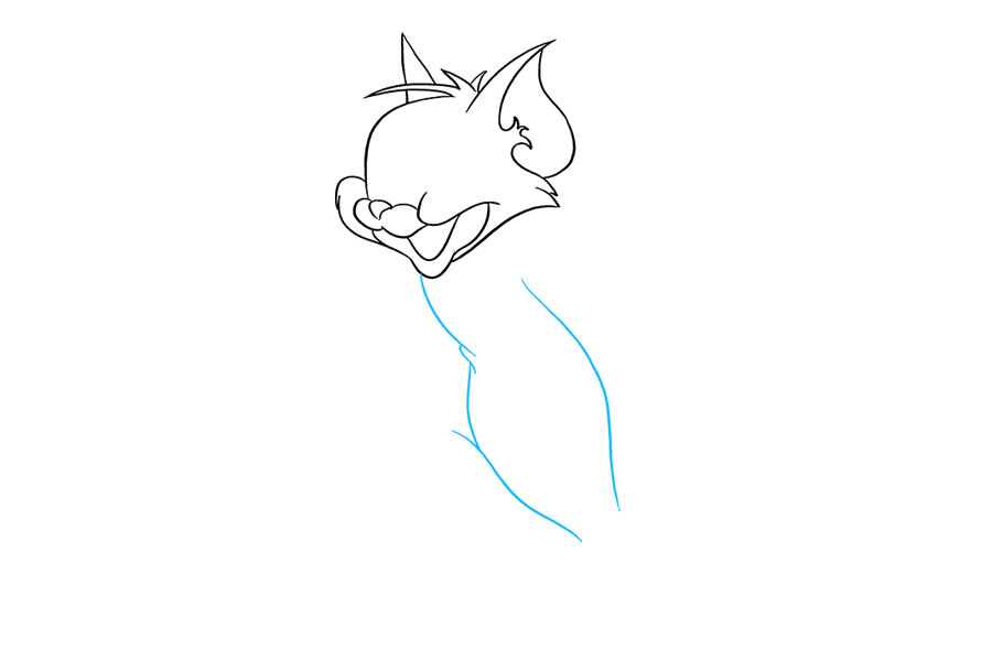 步骤4：使用长而弯曲的线条勾勒出汤姆的躯干。注意线条在胸部和腹部之间是如何收敛和重叠的。