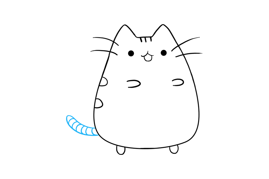 步骤9：绘制尾巴。从身体向外延伸一条长而弯曲的线。将线折回自身，将尾部包围起来。用成对的短曲线将尾巴绑起来。