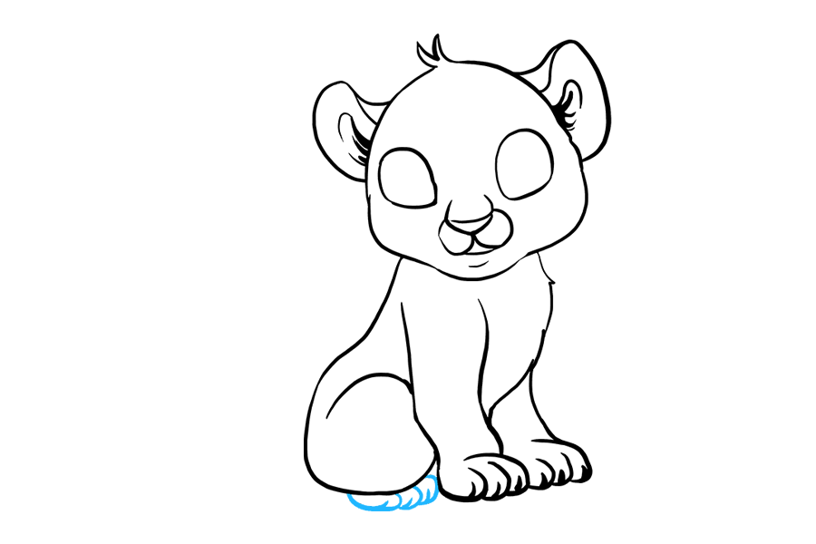 步骤7：在臀部下方围上几个重叠的圆形，形成后爪。在每个脚趾的尖端画一条短线来表示爪子。