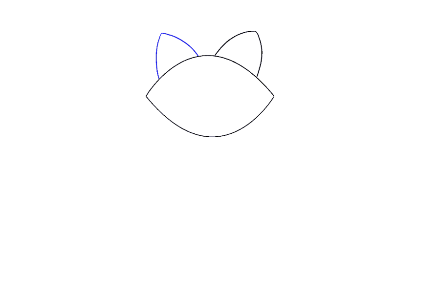 步骤4：画第二只耳朵，用两条曲线包围三角形。
