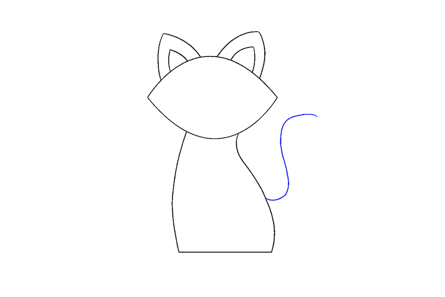 步骤8：从身体开始，延伸一条“S”形曲线，从尾巴的轮廓开始。