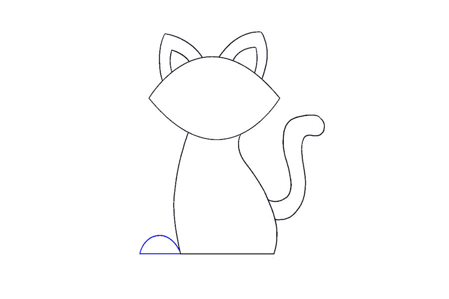 步骤10：用一条直线和一条曲线围成一个半圆形。这是第一只猫的脚。