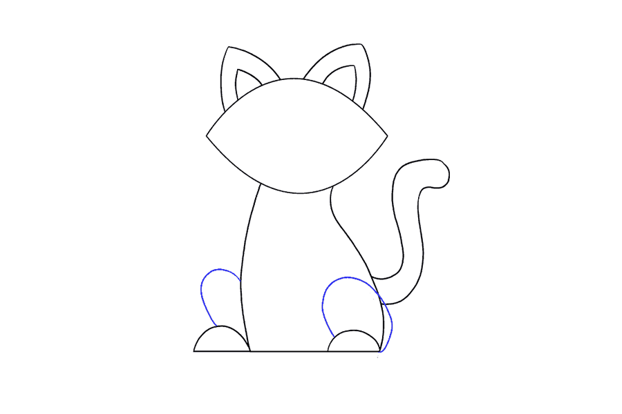 步骤12：用曲线勾勒出脚部上方的圆形轮廓。这是猫的后腿。