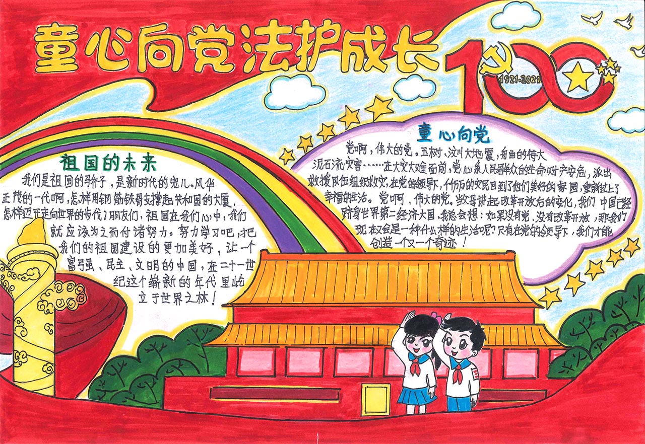 7张漂亮的童心向党法护百年手抄报-图1