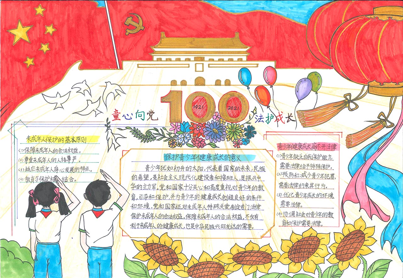 7张漂亮的童心向党法护百年手抄报-图5