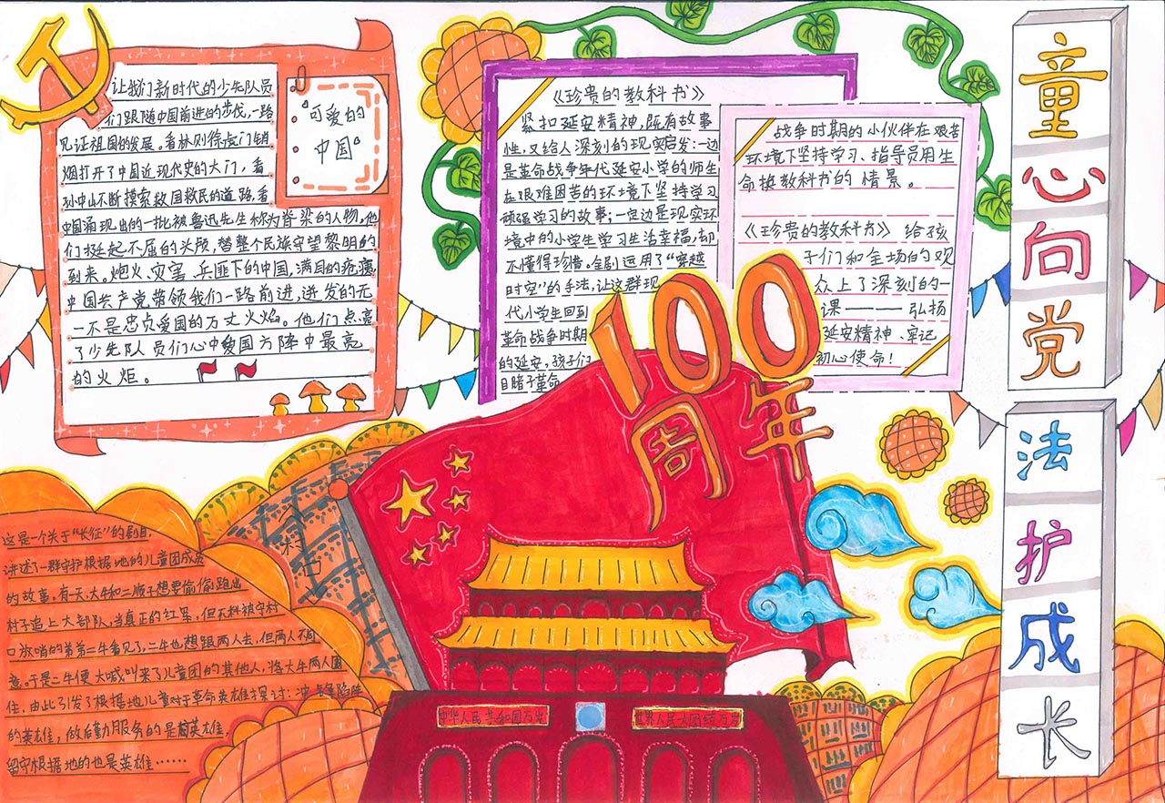 7张漂亮的童心向党法护百年手抄报-图7