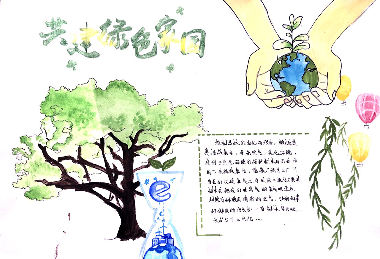 8张幼儿园绿色家园手抄报绘画图片-图1