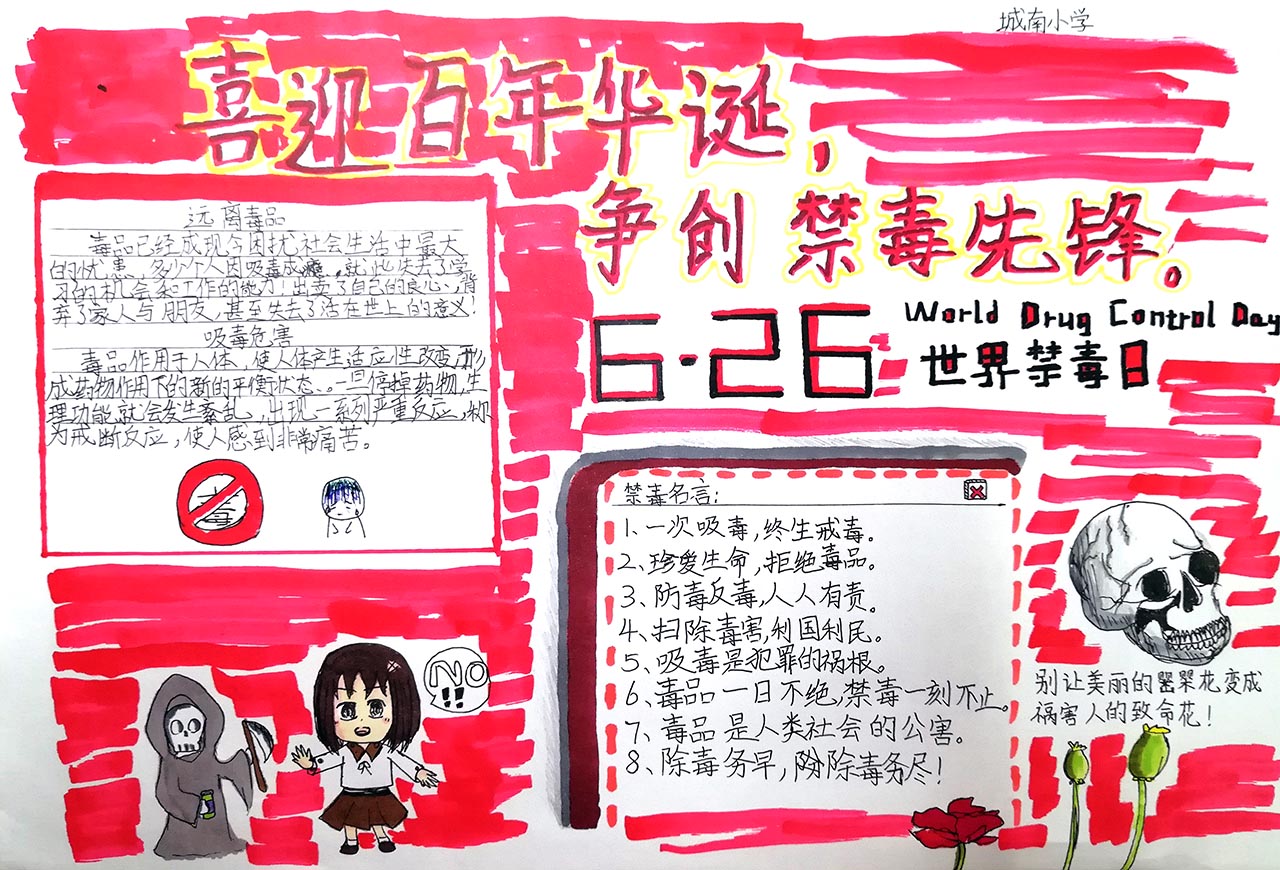 迎百年华诞创禁毒先锋手抄报绘画-图4