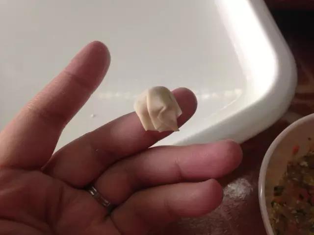 四周朝中间收，如果皮不够粘可以蘸下馅。