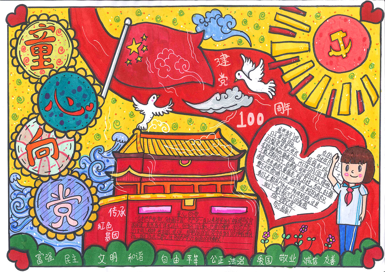 童心向党100年手抄报获奖作品-图1