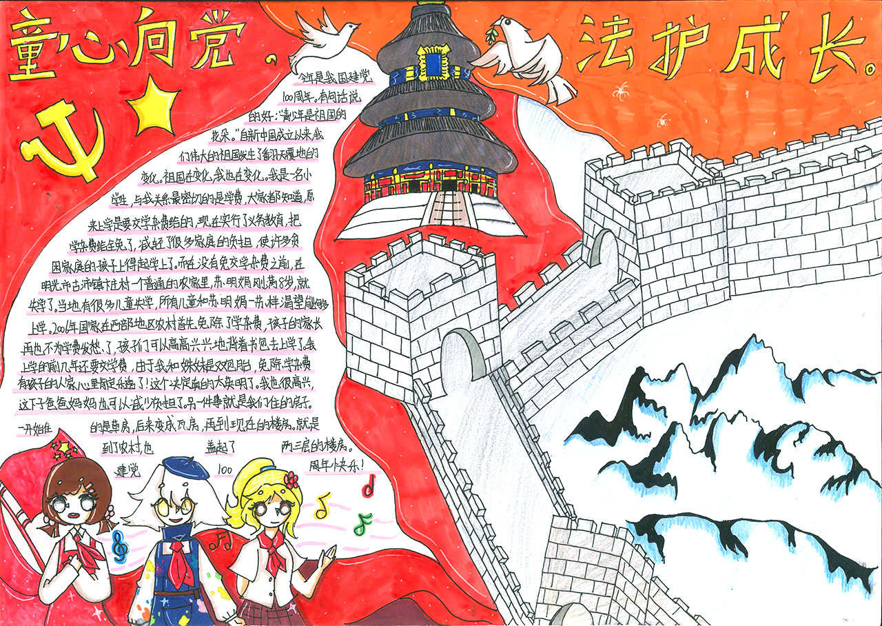 童心向党100年手抄报获奖作品-图6