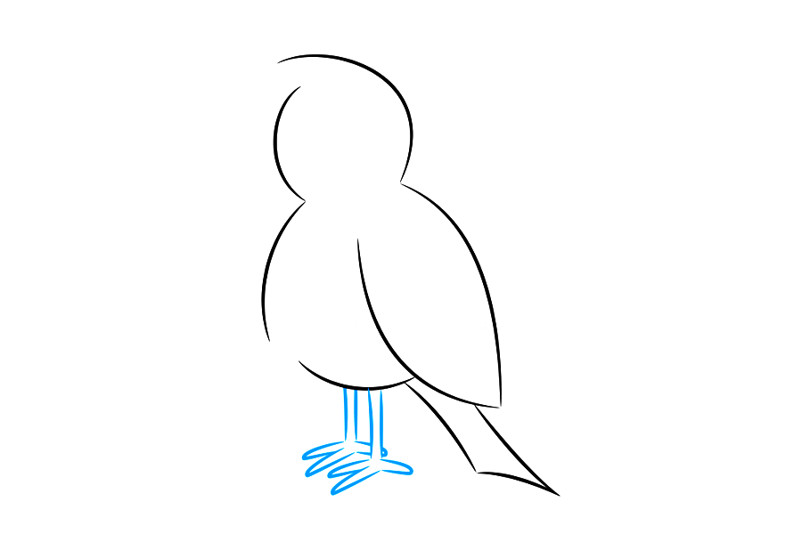 步骤3：让我们使用一些直线来处理腿部。手指也由直线制成（所有手指的尖端除外）。注意两条腿是如何放置以产生深度和透视的错觉。要实现此效果，只需将在角色后面发现的腿放在左侧，与前腿相比略高一些。