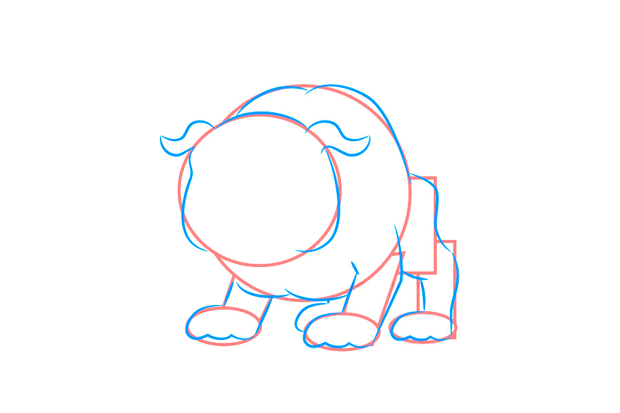 步骤2：添加线条开始画卡通斗牛犬