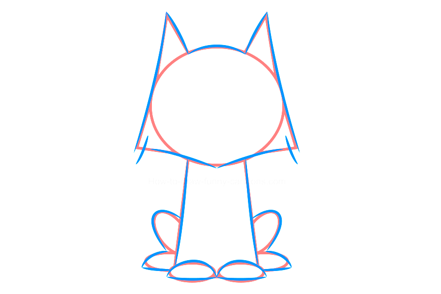 步骤2：画一些线条完善小猫的轮廓。