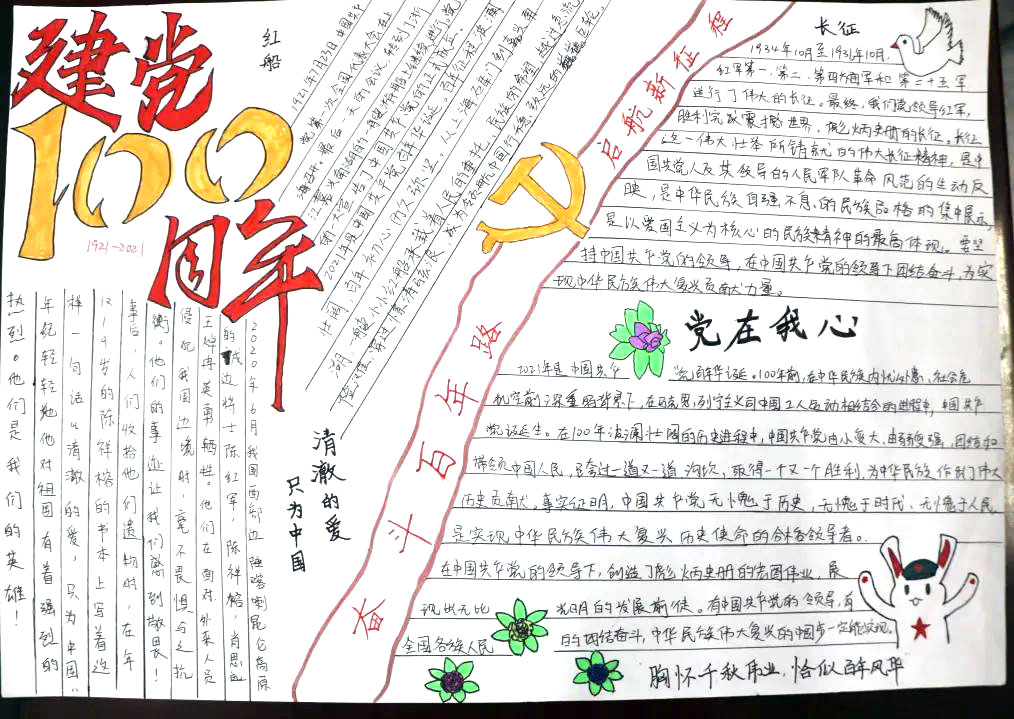 小学生建党100周年手抄报版面设计超简单-图4